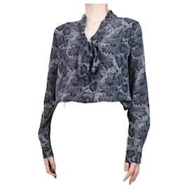 Autre Marque-Grey snakeskin print pussy-bow silk top - size M-Grey