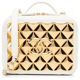 Chanel-Chanel White Golden Plate Vanity Case-White