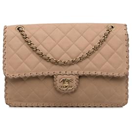 Chanel-Chanel Brown Jumbo Suede Happy Stitch Flap Bag-Brown,Beige