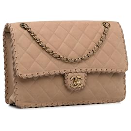 Chanel-Sac à rabat Happy Stitch en daim géant marron Chanel-Marron,Beige