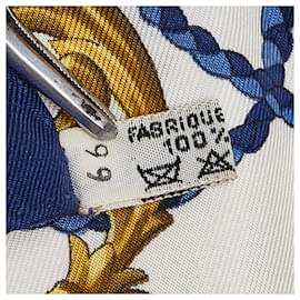Hermès-Hermes White Les Cles Silk Scarf-White,Blue