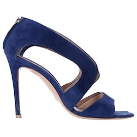 Gianvito Rossi-Gianvito Rossi Cut-Out Heeled Sandals in Navy Blue Suede-Blue,Navy blue