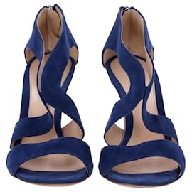 Gianvito Rossi-Gianvito Rossi Cut-Out Heeled Sandals in Navy Blue Suede-Blue,Navy blue