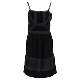 Moschino-Ärmelloses Moschino-Kleid aus schwarzer Baumwolle mit Spitzenbesatz-Schwarz