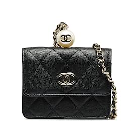 Chanel-Chanel CC Quilted Caviar Chain Purse Leather Coin Case in Excellent condition-Black