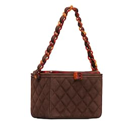 Chanel-CC Quilted Suede Chain Vanity Bag-Brown