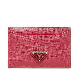 Prada-Porte-cartes en cuir Prada Saffiano Porte-cartes en cuir en bon état-Rose