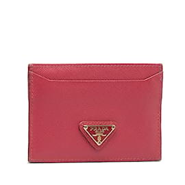 Prada-Porte-cartes en cuir Prada Saffiano Porte-cartes en cuir en bon état-Rose