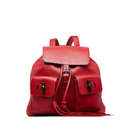 Gucci-Leather Double Pocket Bamboo Backpack 370833-Red