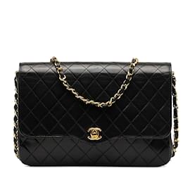Chanel-CC Tasche mit Überschlag aus gestepptem Leder-Schwarz