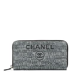 Chanel-Chanel Tweed Deauville Zip Around Wallet Canvas Long Wallet in Excellent condition-Grey