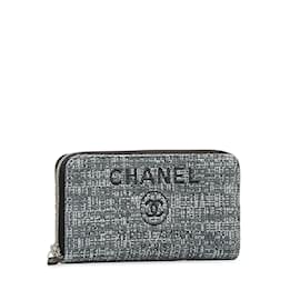 Chanel-Chanel Tweed Deauville Zip Around Wallet Canvas Long Wallet in Excellent condition-Grey