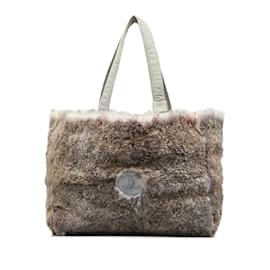 Chanel-Chanel Fur & Suede Tote Bag Leather Tote Bag in Good condition-Grey