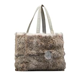 Chanel-Fur & Suede Tote Bag-Grey