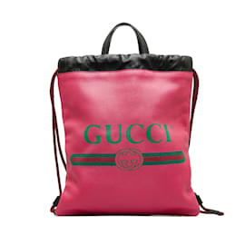 Gucci-Leather Logo Drawstring Backpack 523586-Pink