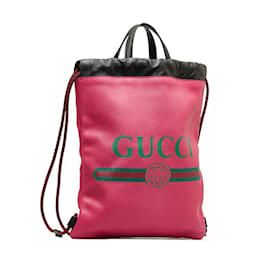 Gucci-Leather Logo Drawstring Backpack 523586-Pink