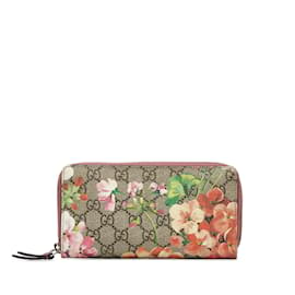Gucci-Gucci GG Supreme Floral Zip Around Wallet Canvas Long Wallet 404071 in Good condition-Pink