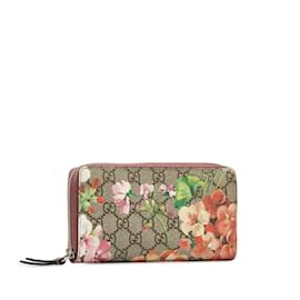 Gucci-GG Supreme Florales Portemonnaie mit umlaufendem Reißverschluss 404071-Pink