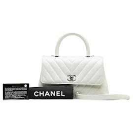 Chanel-Sac à main CC Chevron Caviar-Blanc
