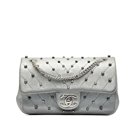 Chanel-CC Chevron Studded Leather Flap Bag-Silvery