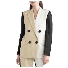 Petar Petrov Farbblock-Leinenjacke Schwarz Beige