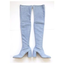 Prada Fall 2015 Powder Blue Suede Over The  Knee Boots Light blue