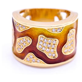 Autre Marque-Gold ring, diamonds and enamel-Golden