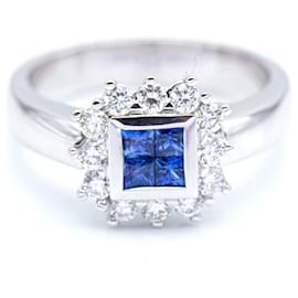 Autre Marque-Ring with Diamonds and Sapphires-White