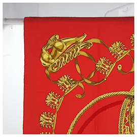 Hermès-HERMES CARRE 90 LES CAVAL D'OR Scarf Silk Red Auth cl815-Red