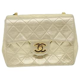 Chanel-CHANEL Matelasse Chain Shoulder Bag Lamb Skin Gold CC Auth 58346a-Golden