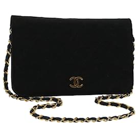 Chanel-CHANEL Matelasse Chain Sac à bandoulière en coton Noir CC Auth bs9553-Noir