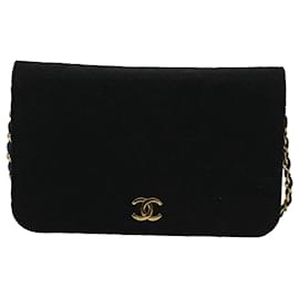 Chanel-CHANEL Matelasse Chain Sac à bandoulière en coton Noir CC Auth bs9553-Noir