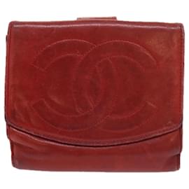 Chanel-CHANEL Wallet Lamb Skin Red CC Auth yt987-Red