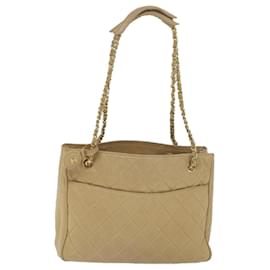 Chanel-CHANEL Matelasse Chain Shoulder Bag Lamb Skin Beige CC Auth 58615-Beige