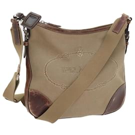 Prada-PRADA Shoulder Bag Canvas Leather Beige Brown Auth 57367-Brown,Beige