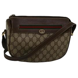 Gucci-GUCCI GG Canvas Web Sherry Line Shoulder Bag PVC Leather Beige Green Auth 57284-Red,Beige,Green