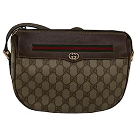 Gucci-GUCCI GG Canvas Web Sherry Line Bolso de hombro Cuero de PVC Beige Verde Auth 57284-Roja,Beige,Verde