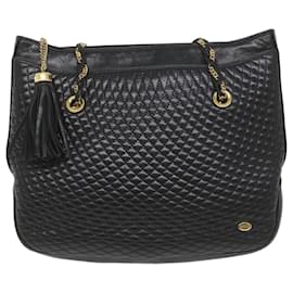 Bally-BALLY Quilted Chain Shoulder Bag Leather Black Auth bs9624-Black