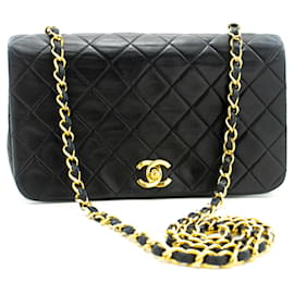 Chanel-CHANEL Pochette de sac à bandoulière en chaîne à rabat intégral en cuir d'agneau matelassé noir-Noir