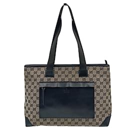 Gucci-Gucci Gucci GG shoulder shopper bag in canvas and leather-Beige