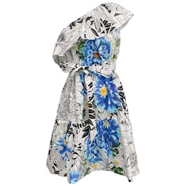 Mary Katrantzou-Mary Katrantzou White / Blue Floral One Shoulder Dress-Blue