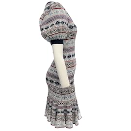 Alexander Mcqueen-Alexander McQueen Elfenbein / Blaues Fairisle-Strickkleid-Blau