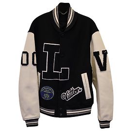 Giacca college Louis Vuitton in cotone e pelle bianca e nera Nero