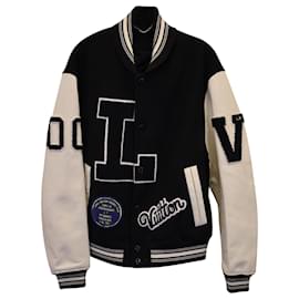Louis Vuitton-Louis Vuitton College-Jacke aus schwarz-weißer Baumwolle und Leder-Schwarz