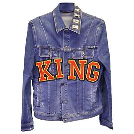 Dolce & Gabbana Dolce And Gabbana King-Embroidered Jacket in Blue Cotton Denim  Blue