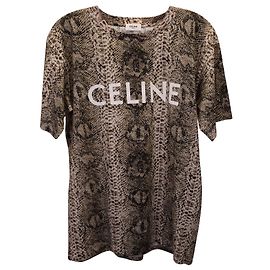 Céline Camiseta Celine com estampa de cobra e logotipo em algodão marrom Marrom