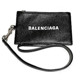 Balenciaga-Estojo de cartão de couro com alça 616015-Preto