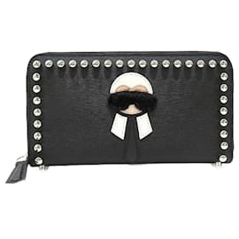 Fendi-Leather Karlito Zip Around Wallet 8M0299-Black