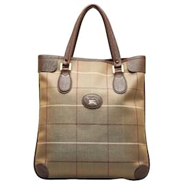 Burberry-Burberry Check Canvas Tote Bag Canvas Tote Bag in Good condition-Brown