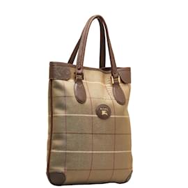 Burberry-Bolsa tote de lona a cuadros-Castaño